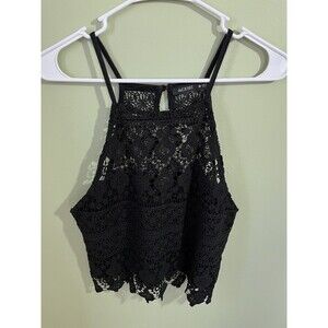 Acemi Juniors Women's Spaghetti Strap Tank Top Black Crocheted Size Medium